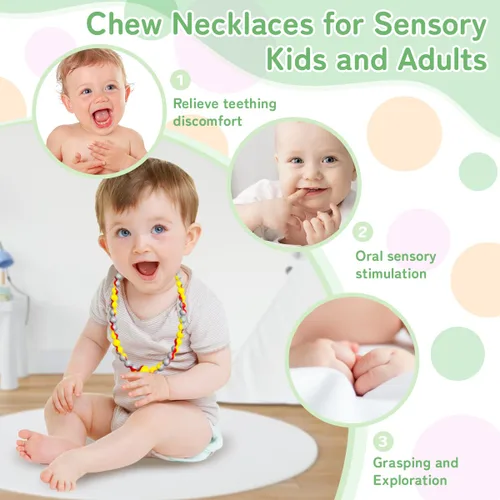 Miniatura 6 de Collar de dentición para bebé, juguetes para rechinar dientes, collar sensorial para masticar para niños, niñas, niños, adultos con autismo, TDAH