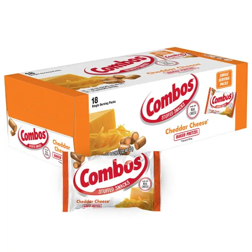 Bolsas de aperitivos de pretzel y queso Cheddar COMBOS 1,8 onzas, paquete de 18, aperitivos horneados de pretzel y queso COMBOS Caja a granel