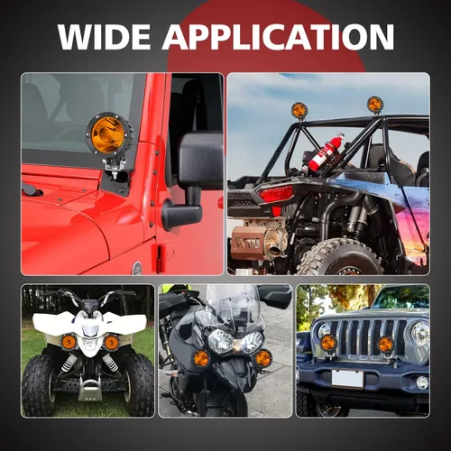 Miniatura 5 de Barra de luz LED redonda de 4 pulgadas, color ámbar, 2 unidades, 80 W, luz auxiliar de zanja, cubo LED, luces antiniebla impermeables para Jeep