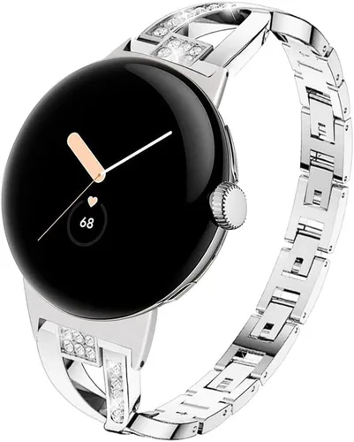 Miniatura 6 de Correa compatible con Google Pixel Watch – Cadena de repuesto de metal para mujer, pulsera de joyería brillante con diamantes de imitación