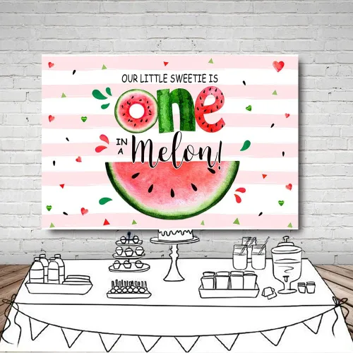 Miniatura 4 de MEHOFOND Fondo de verano de 7 x 5 pies con texto en inglés "Sweetie One in A Melon", para fiesta de primer cumpleaños, suministros para fiesta