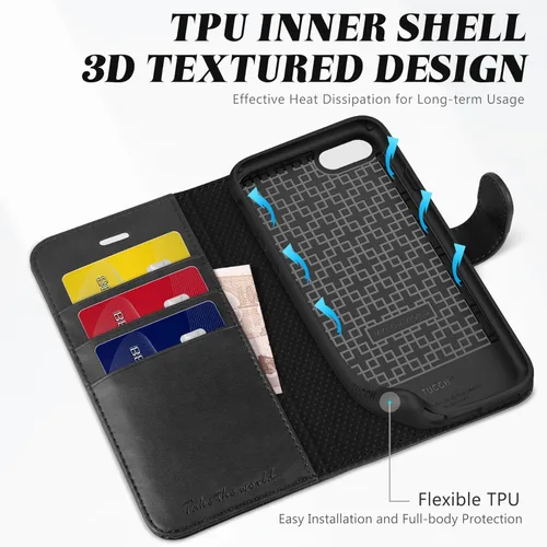 Miniatura 5 de TUCCH - Funda tipo cartera compatible con iPhone 8 Negro