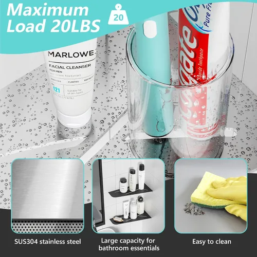 Miniatura 3 de Qeke Estante esquinero de ducha de acero inoxidable 304, estante esquinero de 12 pulgadas, soporte para champú de baño, estante de esquina flotante