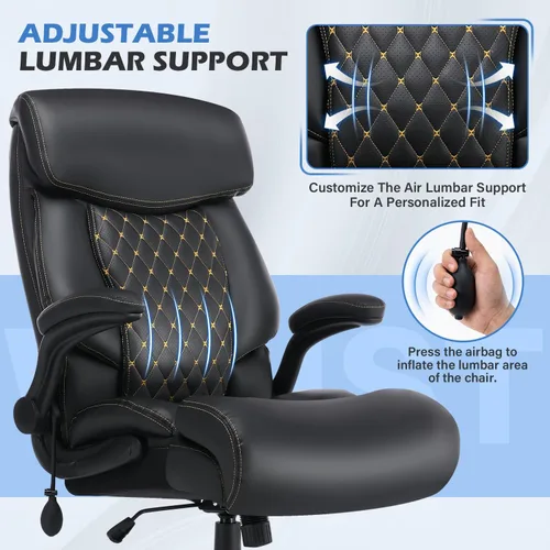 Miniatura 3 de Silla de oficina grande y alta de 500 libras, cómoda silla ejecutiva resistente con soporte lumbar ajustable para dolor de espalda, silla