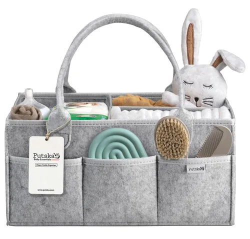 Miniatura 11 de PUTSKA Organizador de Caddy de Pañales para Bebé - Cesta de Almacenamiento de Guardería para Estación de Pañales, Lista de Regalos de Baby Shower