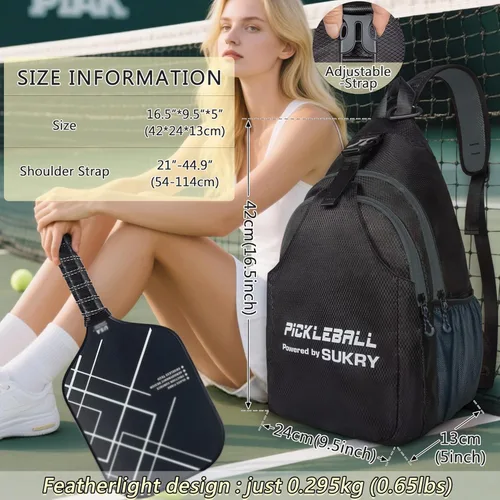 Miniatura 4 de SUKRY Mochila ligera para pickleball para hombres y mujeres con múltiples bolsillos, mochila cruzada para gimnasio y viaje, accesorios