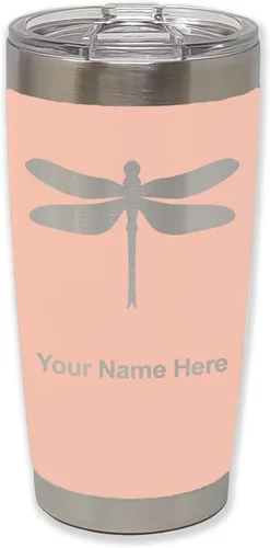 Miniatura 36 de LaserGram Vaso aislado al vacío de 20 onzas, libélula, grabado personalizado incluido (negro)