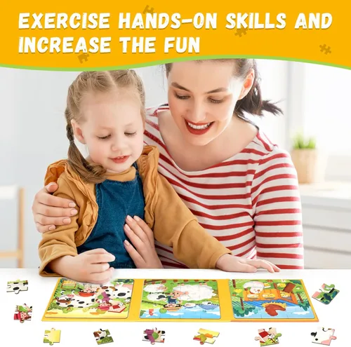 Miniatura 2 de Rompecabezas magnéticos para niños pequeños de 1 a 3 años, 3 en 1, divertido rompecabezas de granja, rompecabezas de viaje para niños, juguete