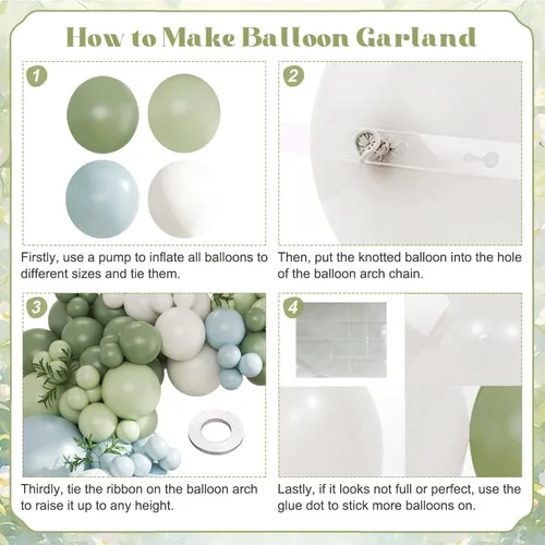 Miniatura 4 de Kit de arco de globos verde salvia azul pastel, 124 piezas de globos macarón amarillo blanco verde para decoraciones de cumpleaños de ganso, género