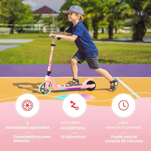 Miniatura 4 de LINGTENG Patinete Eléctrico para Niños de 6 a 10 Años, Patinete de Impulso con Arranque por Patada con Velocidad y Altura Ajustables, Rueda Luminosa