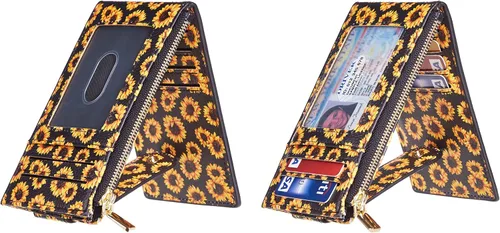 Miniatura 2 de Chelmon Cartera para mujer delgada con bloqueo RFID, billetera plegable con varios compartimientos para tarjetas con bolsillo con cremallera