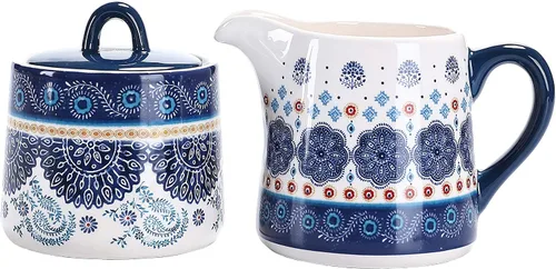 Miniatura 13 de Bico Blue Garden Toile De Jouy - Juego de azucarero y cremera de cerámica, azucarero con tapa, lindo recipiente para barra de café, accesorios