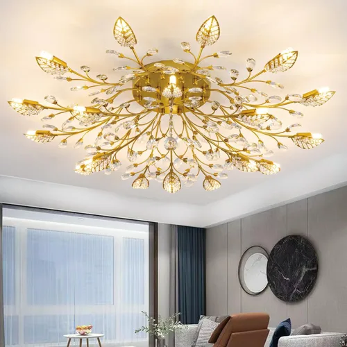 Miniatura 14 de Lámpara de techo de cristal, lámpara de flores, luces de techo semiempotradas de hojas doradas, accesorios de iluminación de cocina para dormitorio