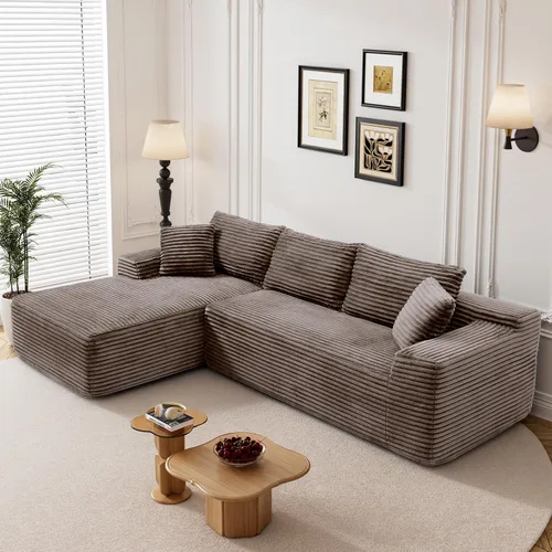 Miniatura 44 de Sofá seccional sin costuras de 108" en forma de L para sala de estar, cómodo sofá de corduroy con chaise, amplios reposabrazos, asiento profundo