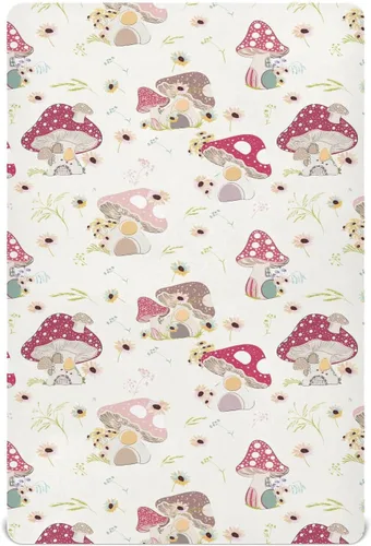 Sábanas bajeras ajustables para cuna, diseño de hongos con margaritas, sábanas portátiles y elásticas para bebé pequeño, colchón suave y