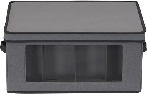 Miniatura 5 de Household Essentials Caja de almacenamiento para copas de vino tipo globo, estructura resistente y asas, panel con ventana, tapa completamente