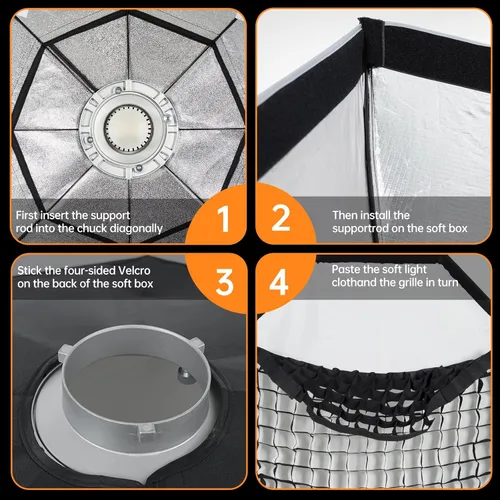Miniatura 8 de AMBITFUL Caja de luz octogonal de 55.1 in/55 con rejilla de panal, caja de luz octagonal Bowens Mount para flash de estudio, luz suave grande