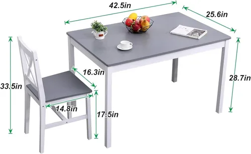 Miniatura 3 de SogesPower Juego de mesa de comedor para 4, juego de mesa de comedor de madera de 5 piezas con 4 sillas para cocina, comedor, restaurante, espacio
