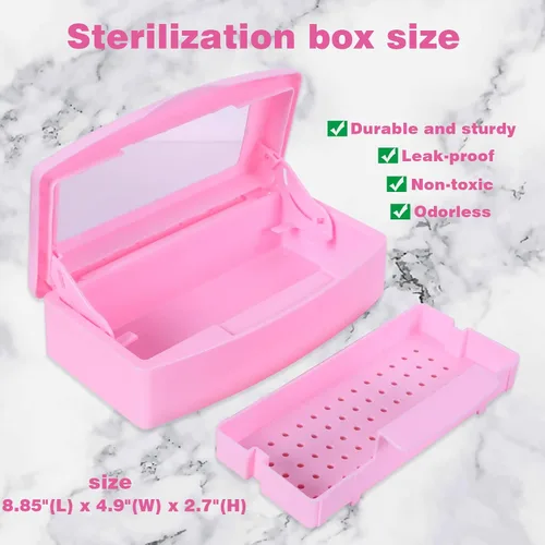 Miniatura 3 de Bandeja de esterilización de plástico, bandeja de esterilización, caja esterilizadora limpia, organizador de almacenamiento para uñas, pinzas, Rosa