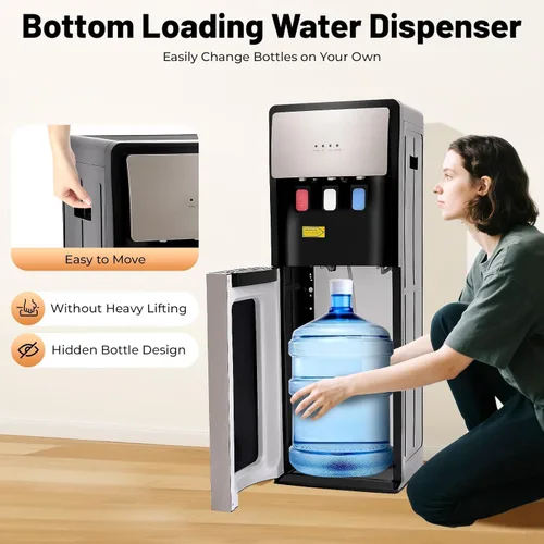 Miniatura 3 de Dispensador de enfriador de agua, dispensador de agua de carga inferior de 5 galones con frío caliente y temperatura ambiente, calentamiento rápido