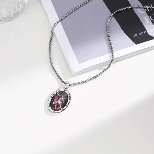 Miniatura 295 de Collar de plata de ley 925 con medalla de San Patrón, colgante de protección católica, amuleto, joyería religiosa para hombres y mujeres