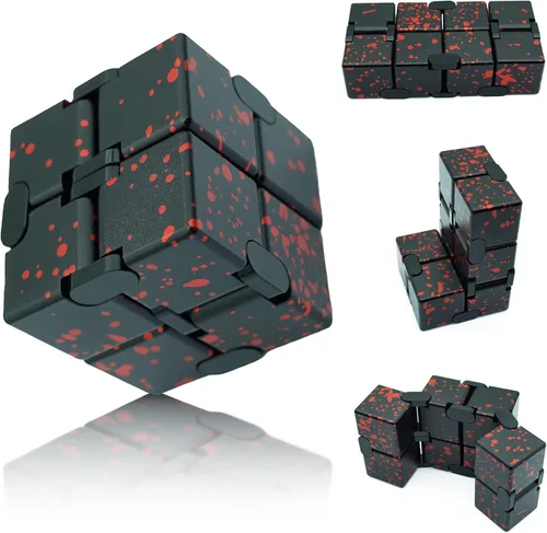 Cubo infinito de metal, juguete portátil de escritorio, alivio de la ansiedad para adultos, adolescentes y niños, regalo para TDAH, negro y rojo