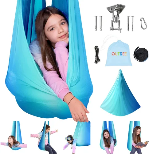 Miniatura 7 de OUTREE Columpio sensorial para niños con gancho giratorio de 360°, columpio de terapia interior ideal para autismo, TDAH, trastorno de procesamiento
