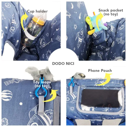 Miniatura 4 de Funda para carrito de compras para bebé/niño, acogedora funda para silla alta, nave espacial azul