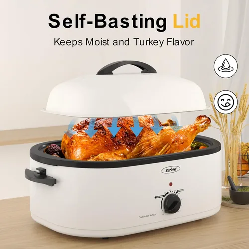 Miniatura 3 de Horno tostador Sunvivi, horno tostador eléctrico con tapa de autohilvanado, tostador de pavo de 24 libras y 20 cuartos con función única de Blanco