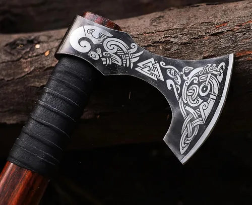 Miniatura 3 de Wazir Crafts Hacha Viking Hecha a Mano Hacha de lanzamiento de 18" de acero al carbono con mango de madera de fresno y funda de cuero Diseño