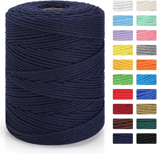 Miniatura 13 de Cordón de macramé de 0.157 in x 328 yardas Cuerda de macramé 100% algodón natural Cuerda de algodón trenzado de 4 hebras para manualidades, Caqui