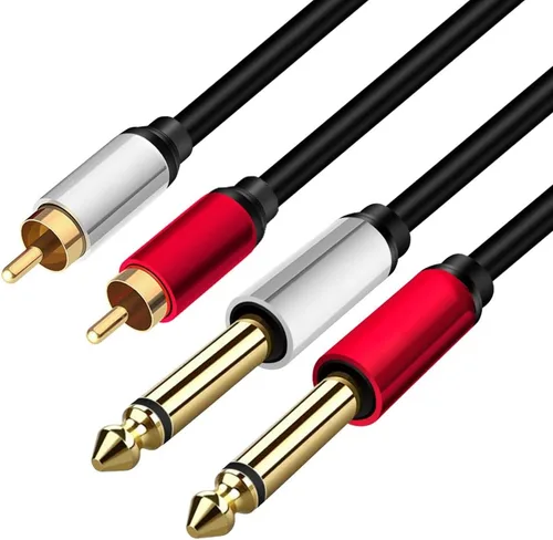 2 cables de 0.250 in a 2RCA, doble conector estéreo TS macho de 1/4 pulgadas a 2 RCA macho adaptador divisor de cable de audio estéreo (5 pies/4.9