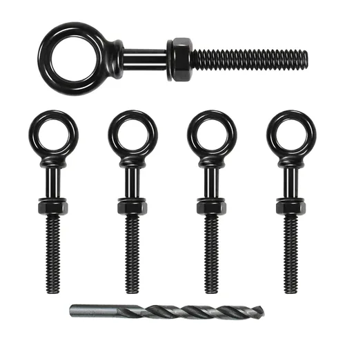 Muzata Paquete de 5 pernos de ojo de 1/4" x 3" negros con tuercas, pernos de ojo roscados de acero inoxidable T316, pernos de ojo de hombro de