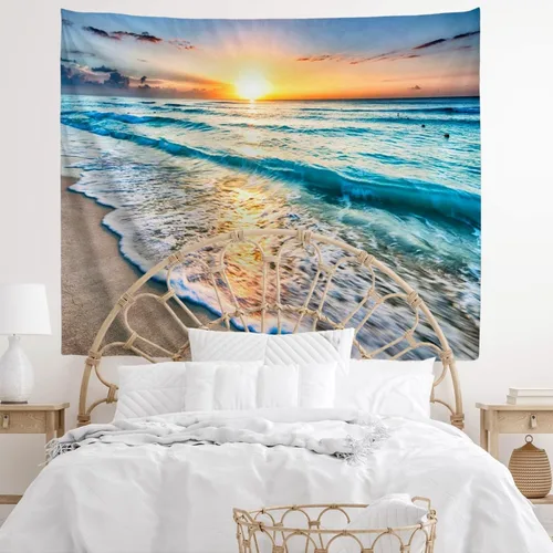 Miniatura 3 de IcosaMro Tapiz de playa para colgar en la pared, océano puesta de sol mar, playa, paisaje, naturaleza, decoración de pared bohemia para dormitorio