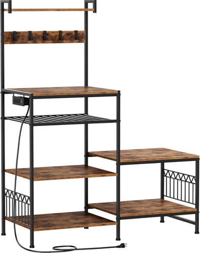 Miniatura 7 de Portin Mini soporte para nevera, gabinete de barra de café con toma de corriente, mini refrigerador y soporte para microondas con ganchos en S, 7