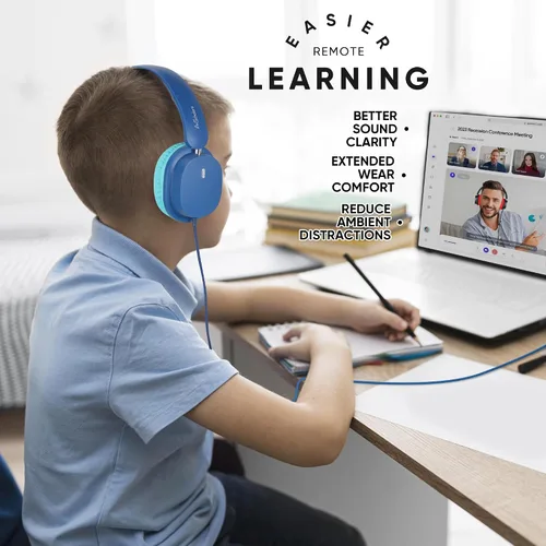 Miniatura 7 de Auriculares para niños en paquete de 5 unidades para la escuela, auriculares con micrófono HD y sonido estéreo sobre la oreja para el aula, ajuste