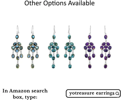 Miniatura 7 de YoTreasure Pendientes colgantes de plata de ley 925 con piedra lunar azul cobre turquesa
