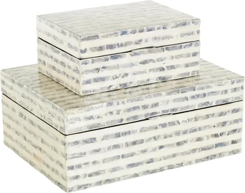 Miniatura 13 de Deco 79 Caja decorativa geométrica hecha a mano con concha de madreperla, mosaico de puntos, caja de almacenamiento para recuerdos, con acentos Crema