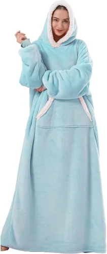 Sioloc - Manta con capucha de gran tamaño para mujeres/niños/hombres, sudadera con capucha y forro de sherpa súper acogedora (Azul bebé, gran tamaño)
