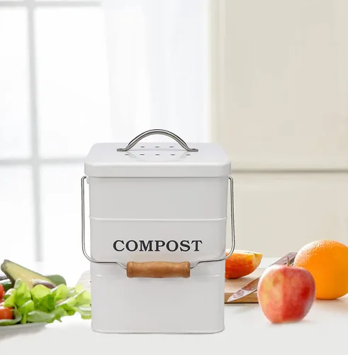 Miniatura 6 de Cubo de compostaje para encimera de cocina, cubo de compostaje para interiores, ideal para restos de comida, acero al carbono, asas, negro, 1 galón