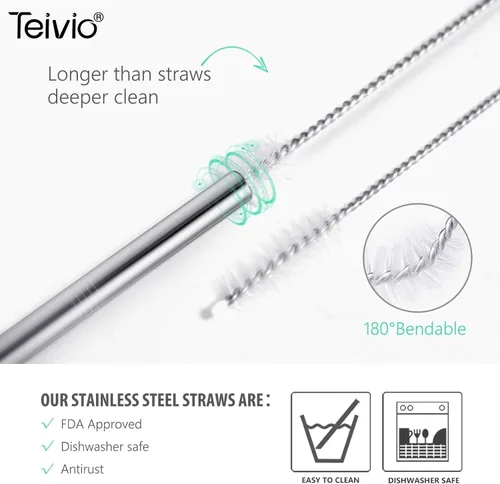 Miniatura 5 de Teivio 8 popotes de acero inoxidable de 5/16 pulgadas de ancho para vaso de 40 onzas con asa, popotes de metal reutilizables de 12 pulgadas
