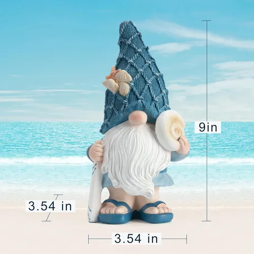 Miniatura 2 de Etlemonde Estatuas de gnomos de playa, gnomos del océano, decoración de temas náuticos, playa, gnomo sosteniendo una tabla de surf