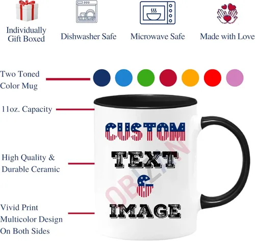 Miniatura 5 de Taza personalizada de café Obizan con foto, texto o logotipo Taza de cerámica personalizada 11oz Regalo personalizable para hombres, mujeres