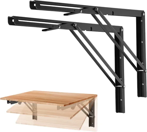 Miniatura 20 de Ravinte - Paquete de 2 soportes plegables de 20 pulgadas para estantes - Negro mate, soportes plegables resistentes para mesas y bancos - Diseño que