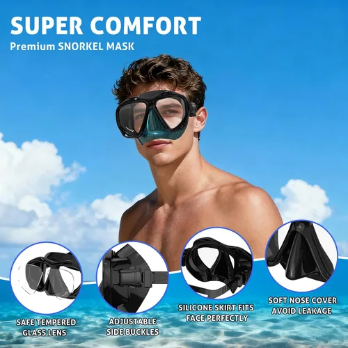 Miniatura 3 de Scuba Mask Adults, Diving mask, Snorkel Swimming Goggles with Nose Cover for Youth, Free Diving Mask, Panoramic HD Tempered Glass Snorkeling Gear