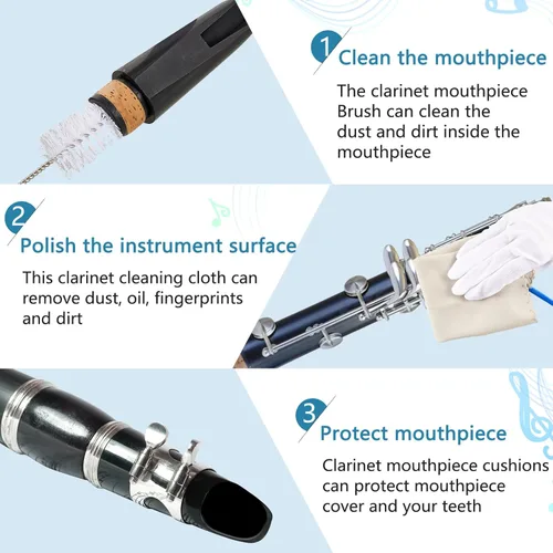 Miniatura 6 de Boao - Kit de limpieza de clarinete de 23 piezas, set de accesorios todo en uno con hisopo, cajas de cañas, grasa de corcho y reposapulgares, kit