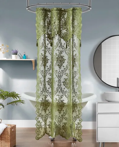 Miniatura 20 de Warm Home Designs Cortina de Ducha para Cabina Negra de 36 x 72 Pulgadas con Cenefa Adjunta y 4 Borlas. Cortina de Ducha Pequeña de Encaje de Lujo