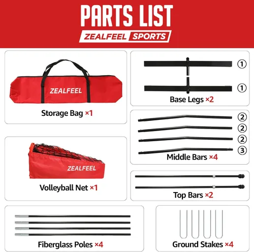 Miniatura 9 de ZEALFEEL Red de voleibol, red de entrenamiento de voleibol de 12 pies/20 pies para patio trasero de altura ajustable, red de práctica portátil
