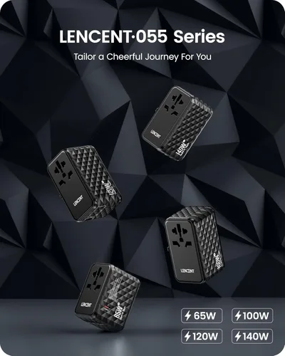Miniatura 4 de LENCENT Adaptador de viaje universal de 120 W, adaptador de viaje internacional GaN con 3 puertos USB-C 1 USB-A, cargador rápido mundial para Negro