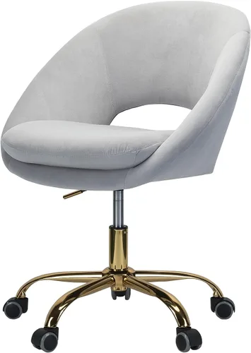 Miniatura 3 de TINA'S HOME Silla de oficina moderna de terciopelo con giro ajustable, cómoda silla de escritorio tapizada con respaldo abierto, pequeña y bonita